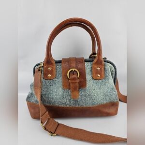 Anabaglish Natalie Denim Doctor Bag Blue/Brown Medium